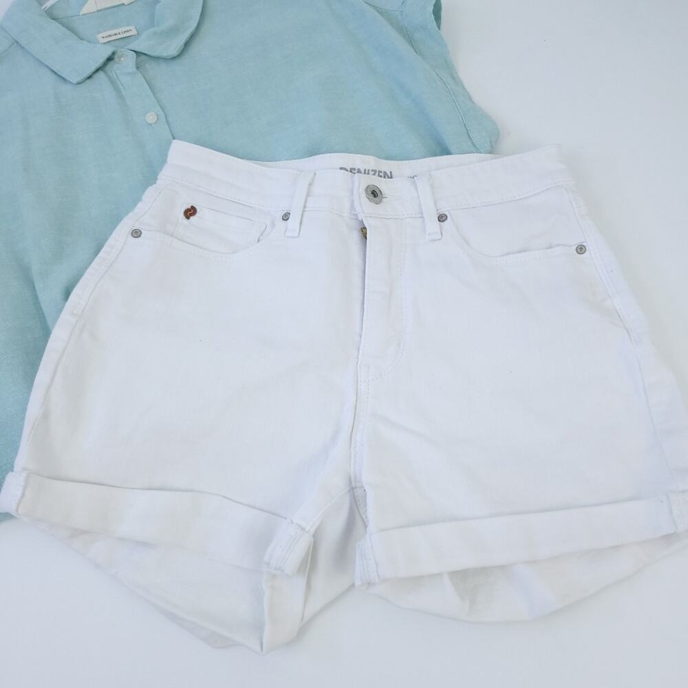 Levi's Denizen High Rise White Jean Shorts Size 4, Waist 27, Rolled Cuff Denim